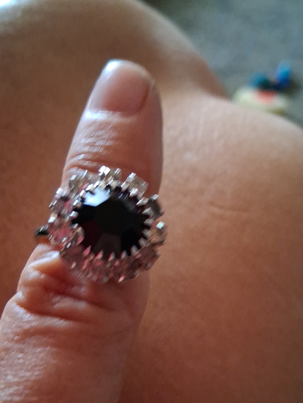 Silver-Tone Black Crystal Cocktail Ring - Women Jewelry